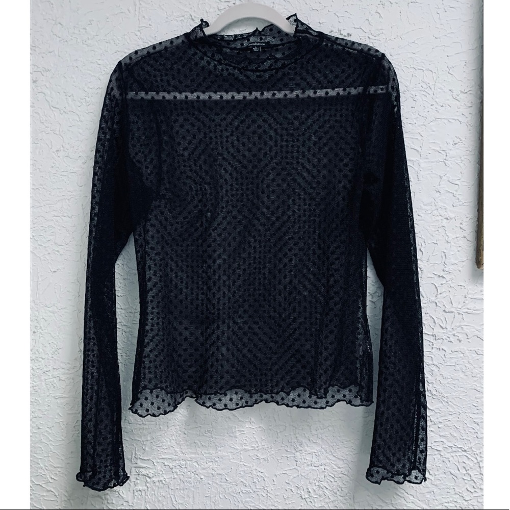 Black Dotted Sheer Long Sleeve Top